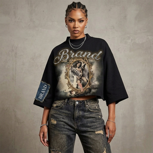 T-shirt graphique personnalisé de qualité supérieure, surdimensionné, imprimé vintage avec strass, en coton épais, streetwear, fabricant OEM - Product Image 6