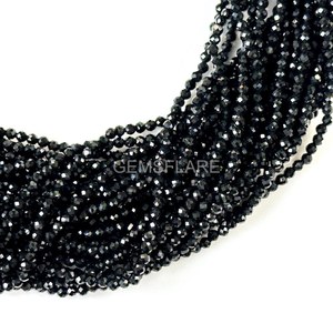 Cuentas redondas microfacetadas de ónix negro natural de 2 mm, cuentas de ónix para la fabricación de joyas, venta al por mayor, cuentas de piedras preciosas sueltas con corte de diamante facetado. - Product Image 3