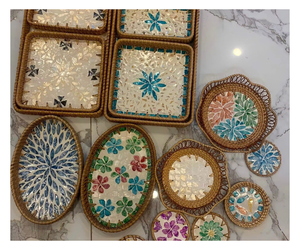Paniers de rangement en rotin naturel ovales et ronds, art populaire, écologiques, empilables, décoration d'intérieur - Product Image 1