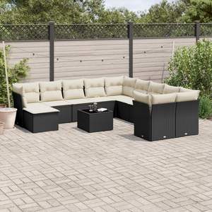 Conjunto de Sofá de Jardín de Ratán PE Negro y Acero con Recubrimiento en Polvo con Vidrio Templado, Muebles Elegantes para Exteriores - Product Image 1