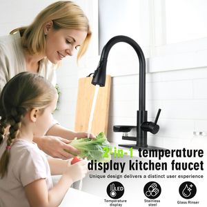 Rubinetto da Cucina 3-in-1 con Spruzzatore ad Arco Alto, Display LED a 3 Colori per Temperatura e Sciacquabicchieri in Vetro a Pressione, 3 Modalità di Spruzzo - Product Image 4