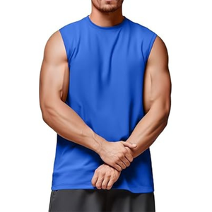 Camiseta sin mangas para hombre, azul real, cuello redondo, de secado rápido, informal, para gimnasio, entrenamiento, color sólido, tejido de poliéster, chaleco muscular - Product Image 6