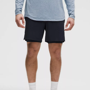 Shorts de compression décontractés pour hommes, séchage rapide, respirants, avec logo frontal, en polyester/coton, taille élastique, poche zippée, tricotés - Product Image 2