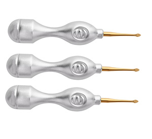 เครื่องมือผ่าตัดแบบใช้มือสำหรับยกฟัน พร้อมปลายทองคำ ด้ามจับแบบ Ergonomic สีเงิน - Product Image 4