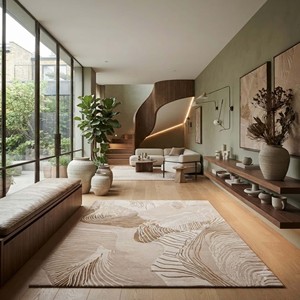 Tapis tufté à la main sur mesure, moderne, abstrait, beige, de luxe, design contemporain, pour salon, chambre, décoration intérieure - Product Image 4