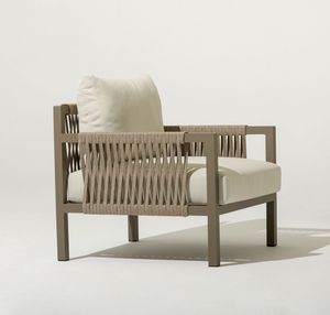 Chaise nordique moderne en aluminium avec assise en corde tressée et tissu confortable, pour extérieur, hôtel, jardin, cour, mobilier portable et léger - Product Image 2