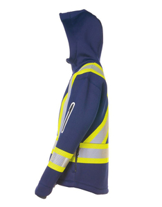 Sudadera con capucha reflectante de alta visibilidad para mujer, chaqueta de trabajo con cremallera, algodón y poliéster, informal, industrial. - Product Image 4