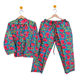 Conjunto de Pijama a Rayas con Estampado de Peras para Mujer, Manga Larga, Cuello Camisero, Tela 100% Algodón Suave, Ropa de Dormir Informal para Verano - Product Image 5