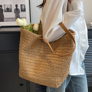 Sac à bandoulière tressé décontracté pour les <span class=keywords><strong>vacances</strong></span>, sac fourre-tout de plage en paille naturelle, cadeau de demoiselle d'honneur en gros - Product Image 3