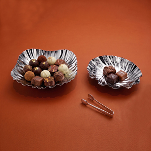 Premium 2 Pcs Wavy Rippled Metal Chocolate <b>Tray</b>/ Bowl Set With <b>Mirror</b> Polish Finish, Perfect For Luxury Home Decorative Tabletop - Product Image 5