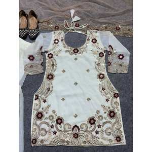 Women's Embroidered <b>Sharara</b> Top and Dupatta for Party Wear - Product Image 5