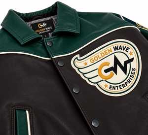 Men's Genuine Leather Varsity Bomber <b>Jacket</b> Custom Logo Embroidered <b>Vintage</b> <b>Racing</b> <b>Jacket</b> Color Streetwear Fashion Wear <b>Jacket</b> - Product Image 3