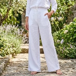 Pantalon large d'été en coton et chanvre blanc uni, coupe ample, respirant, décontracté pour femmes grandes tailles - Product Image 2