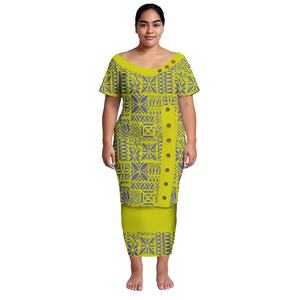 Vestidos de Talla Grande para Mujer, Conjunto de 2 Piezas Samoan Puletasi, Camisa y Falda con Estampado Tribal Polinesio, Vestido Largo Elegante para Iglesia - Product Image 6