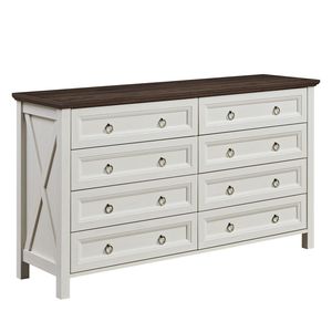 Commode haute rustique en bois de style ferme à 8 tiroirs pour chambre et salon - Product Image 1