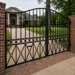 Black Wrought Iron Double Driveway <b>Gates</b> <b>Arched</b> Security Entrance <b>Gate</b> for Villa Mansion Garden Boundary Outdoor Decor Luxury - Product Image 2