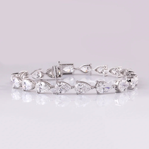 Bracelet en or blanc 14 carats avec diamant taille poire, serti griffe, unisexe, maillons de chaîne - Product Image 2
