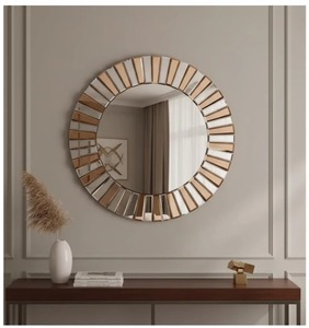 Modern Round Designer Mirror With Gold <b>Frame</b> Perfect For Statement Wall Decor And Home Enhancement Handcrafted From India - Product Image 4