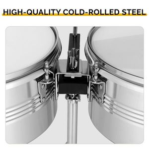 Set di Timbales Argentati da 13 e 14 Pollici con Supporto e Campanaccio per Appassionati di Musica - Product Image 3