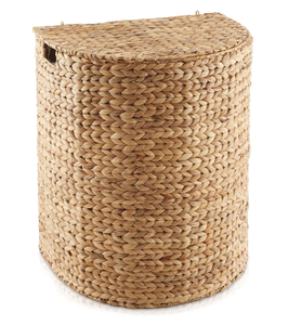 Natural Water Hyacinth Storage <b>Basket</b> With <b>Lid</b> And Handles For <b>Laundry</b> Organization Rustic Style Circular Shape - Product Image 2