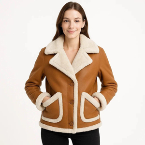 Women's Genuine Sheep RAF <b>Bomber</b> <b>Jacket</b> Fake Fur <b>Shearling</b> Dyed Customized Color Logo Silk Lining Quick Dry High Quality Thick - Product Image 4