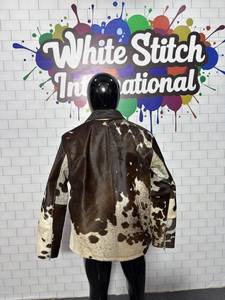 Blouson en cuir de vachette pour homme White Stitch International, imprimé animal, col rabattable, fermeture éclair, hiver, décontracté, épais, imitation cuir - Product Image 6