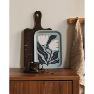 Plateau de service rectangulaire en métal à motif floral nordique, décoratif, pour café et thé, plateau en métal écologique pour restaurant et hôtel - Product Image 1