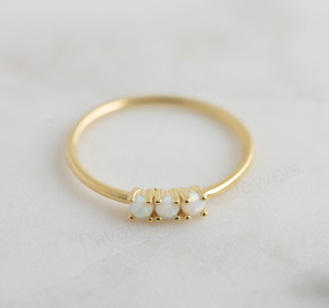 Natural Ethiopian <b>Opal</b> 3mm Round Shape 925 Silver <b>Gold</b> Plated Prong Set Minimalist Gemstone <b>Ring</b> Unisex Women's Wedding Jewelry - Product Image 3