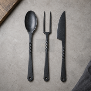 Juego de cubiertos antiguos de acero al carbono forjado a mano, estilo rústico, con mango retorcido, cuchara, tenedor, cuchillo, vajilla - Product Image 3