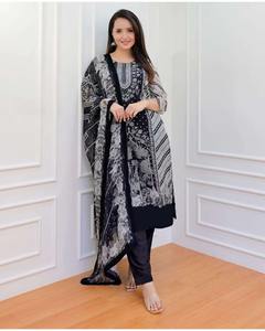 Traje Salwar Kameez pakistaní listo para usar, para fiestas, estilo tradicional, estampados digitales, bordado con lentejuelas, detalles de encaje, poliéster - Product Image 2