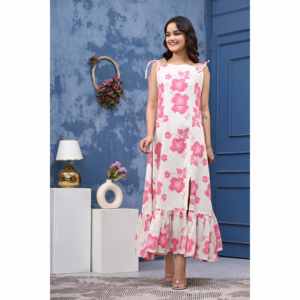 ชุดว่ายน้ำวันพีซผ้าฝ้าย 100% พิมพ์ลายดอกไม้สุดหรู สีขาวและชมพู สำหรับผู้หญิงจาก Aarti Fashion - Product Image 1