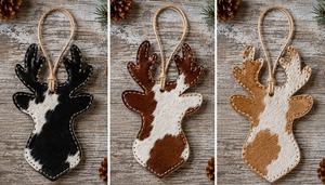 2026 New Genuine Cowhide Leather <b>Reindeer</b> <b>Christmas</b> Ornament Rustic Western Tree Hanging Decor Holiday Gift Farmhouse <b>Christmas</b> - Product Image 2