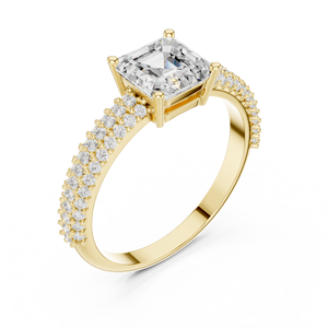 Bague de fiançailles en or jaune pour femme avec diamant taille Asscher et diamants naturels latéraux, style classique - Product Image 3