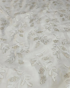 Luxury <b>Sequin</b> Embroidery Lace Fabric Floral Beaded Mesh Fabric African Wedding Party Dress Material - Product Image 2