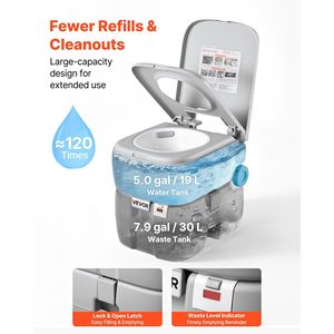 Inodoro Portátil para Adultos, Tanque de Residuos Desmontable de 7.9 Galones, 200 Descargas, Indicador de Nivel, para Campamentos y Viajes al Aire Libre - Product Image 3