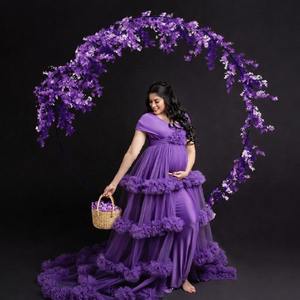 Vestido de Maternidad Largo de Tul Morado Sólido para Sesión de Fotos, Vestido de Maternidad para Fotografía de Embarazo, Talla Grande - Product Image 2