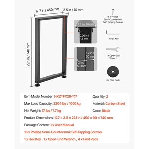 Patas para Muebles de Hogar Resistentes de 29.1'' de Alto x 17.7'' de Ancho, Diseño Modular Cuadrado de Acero, Fácil Montaje, Carga Máxima de 2204 Libras - Product Image 5