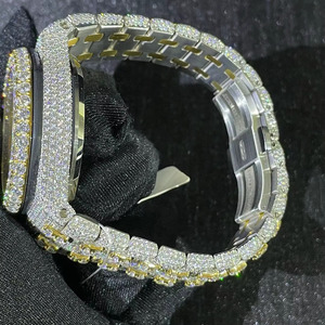 Reloj de Lujo para Hombre, Estilo Hip Hop, Chapado en Oro Amarillo de 18k, Movimiento Mecánico ETA, Correa de 18mm, Totalmente Adornado con Moissanita Real - Product Image 5