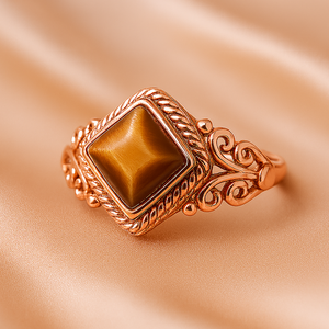 Natural Brown <b>Tiger</b> <b>Eye</b> Square Gemstone <b>Ring</b> 925 Sterling Silver Rose Gold Yellow Gold Plated Handmade Ornate Filigree Boho - Product Image 4
