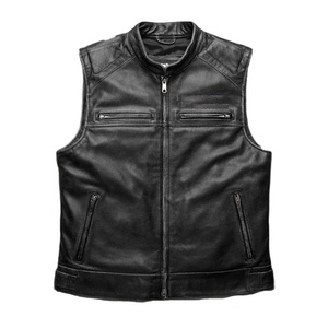 Chaleco de piel con bolsillos para hombre, chaleco masculino de alta calidad con logotipo personalizado, de utilidad negra, venta al por mayor - Product Image 1