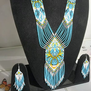 Trending style Handmade Blue Seed Bead <b>Necklace</b> Earrings Set | Tribal <b>Statement</b> Jewelry for christmas , wedding , party - Product Image 1