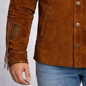 <b>Men's</b> Vintage <b>Suede</b> Bomber <b>Jacket</b> with Fringe Western Style Stand Collar Button Front Casual Winter - Product Image 3