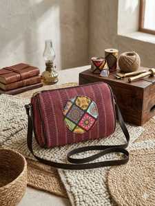 Vintage Woven Shoulder <b>Bag</b> Patterned Crossbody Purse Zipper Closure Adjustable Strap for Daily Use - Product Image 2