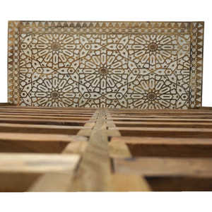 Traditional Handcrafted Solid Teak <b>Wood</b> <b>Platform</b> <b>Bed</b> with Intricate Inlay Headboard Eco-Friendly Premium <b>Bed</b> - Product Image 6