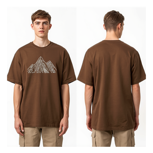 เสื้อยืดพิมพ์ลาย DTF สีน้ำตาลสำหรับผู้ชาย ลายภูเขา ทรงโอเวอร์ไซส์ สไตล์ลำลอง แฟชั่นสตรีทแวร์ - Product Image 2