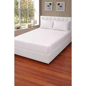 White 400 TC Satin Stripe Bed Sheet <b>Set</b> Waterproof Full Double Size Hotel Home <b>Comforter</b> Includes 4 Pcs-King Size - Product Image 1