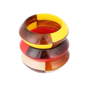 Bracelet en résine acrylique à motif géométrique vintage, noir, jaune et marbré, style unique, bijoux unisexes, anniversaire, fête, femme - Product Image 5
