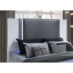 Cama Queen Marca Moon Tapizada en Blanco Suave con Luces LED - Product Image 5