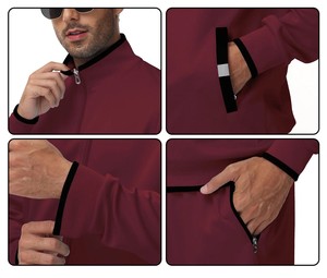 Chándal de Hombre de Color Sólido con Cierre Completo, Corte Regular, con Bolsillos Laterales, Estilo Casual Otoñal, Material de Poliéster Color Granate 2026 - Product Image 6