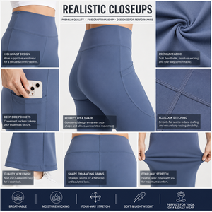 Custom <b>Women</b> High Waist <b>Flared</b> <b>Leggings</b> with Side Pockets Stretch Yoga Pants Quick Dry Fitness Workout Bell Bottom <b>Leggings</b> OEM - Product Image 3
